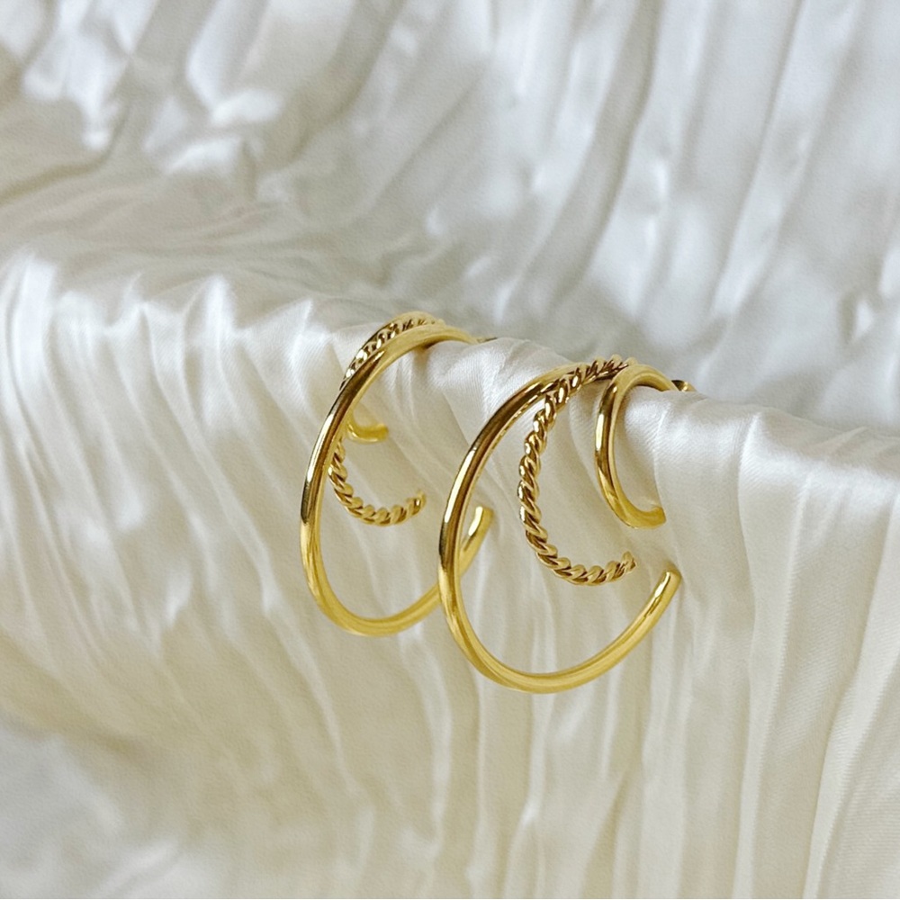 Statement Multi Geometric Earrings Stainless Steel 18K Gold Color